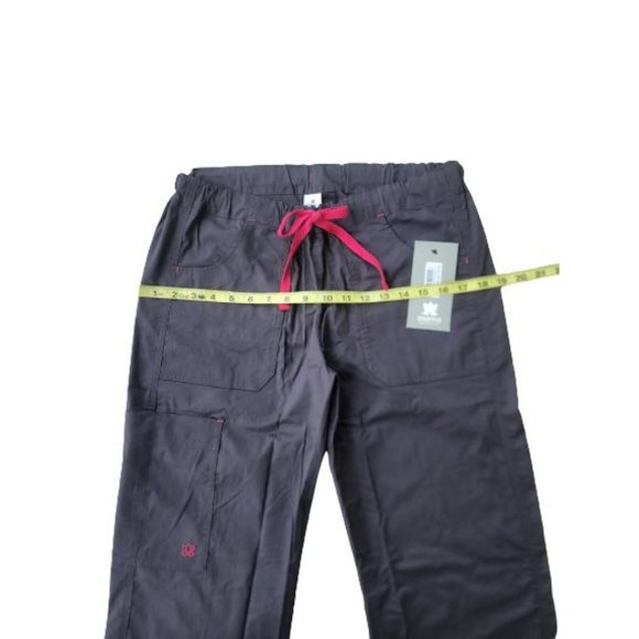 Maevn Women's Drawstring Utility Cargo Scrub Pants Charcoal/Pink Size S/M NWT - Picture 10 of 15